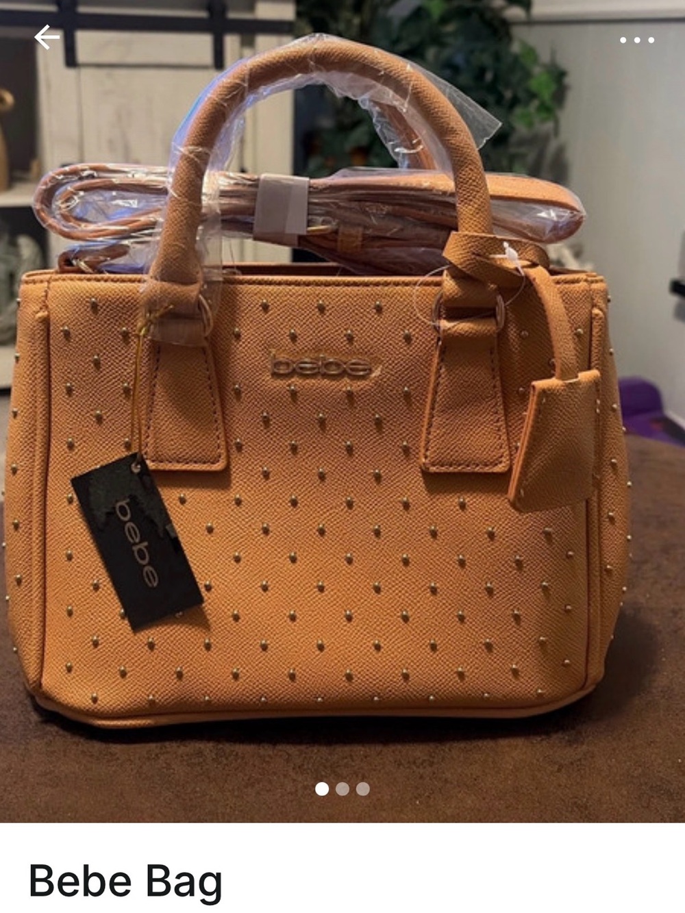 bebe Tan Studded Satchel Handbag